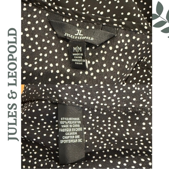 🛍️3/$40 Jules & Leopold Long Sleeve Polka Dot Black White Blouse Medium - Picture 6 of 6